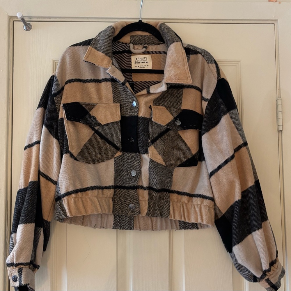 Plaid Crop Fleece Jacket- Ashley by 26 International Outerwear